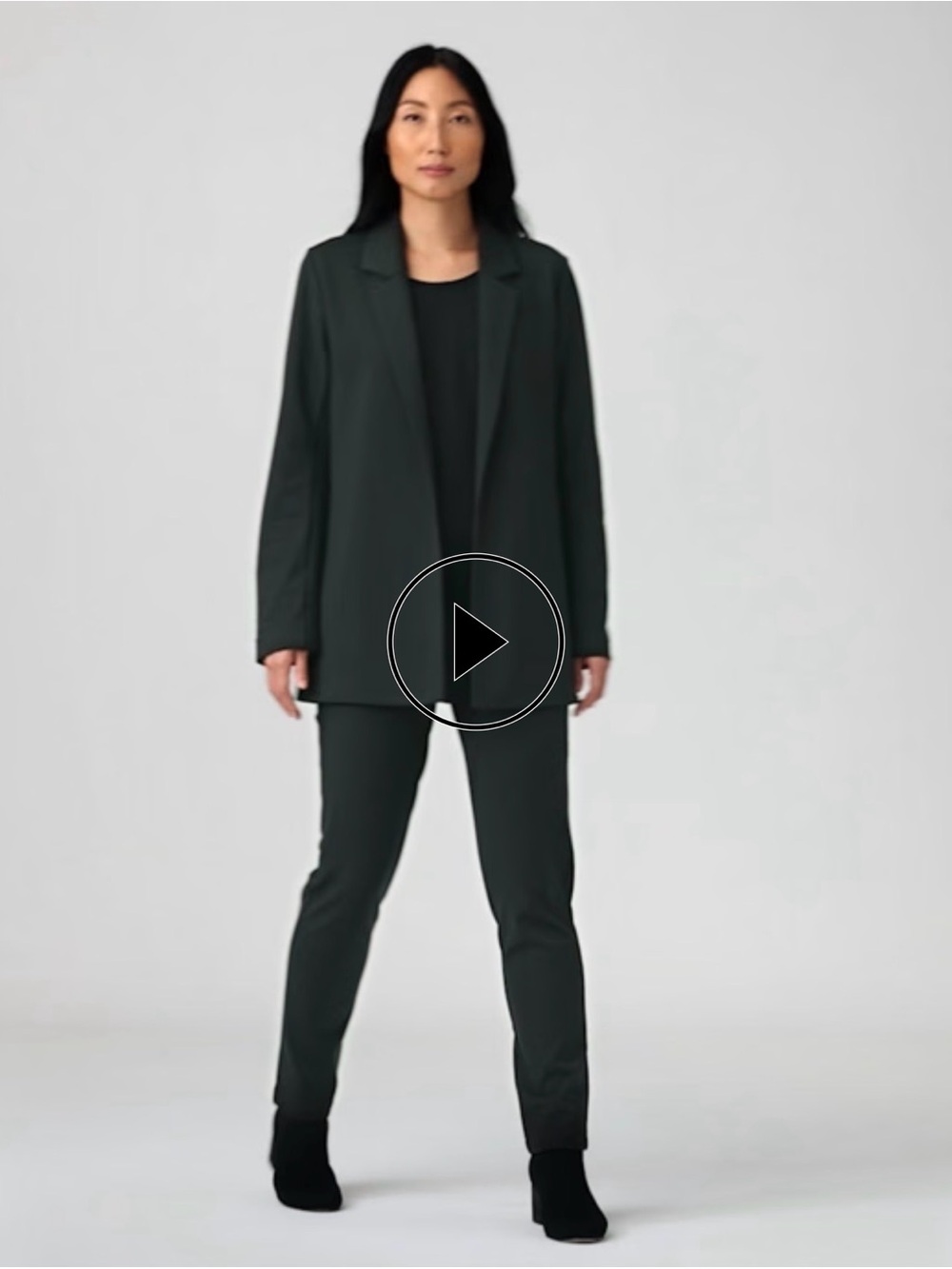 Eileen Fisher Flex Ponte Long Blazer with Notch Collar, Dark Green/Ivy SZ. XL